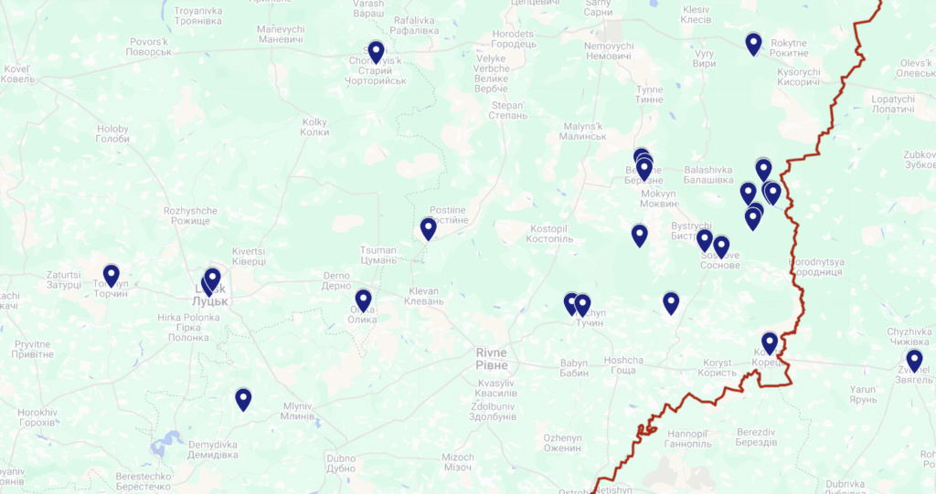 Map showing origins of earliest known paternal ancestors of Volhynian Poles