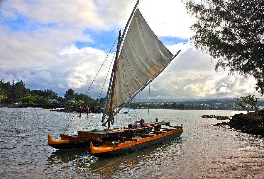 Double-hulled Polynesian canoe