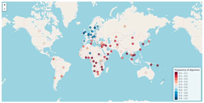 Global map of lactose tolerance frequencies